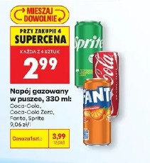 Napój gazowany w puszce, 330 ml: Coca-Cola, Coca-Cola Zero, Fanta, Sprite