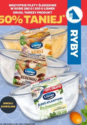 Wszystkie filety śledziowe w sosie 280 g i 350 g Lisner drugi, tańszy produkt