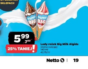 Lody rożek Big Milk Algida