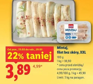 Mintaj, filet bez skóry, XXL