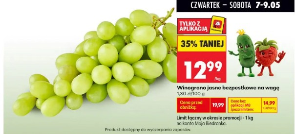Winogrono jasne bezpestkowe na wagę