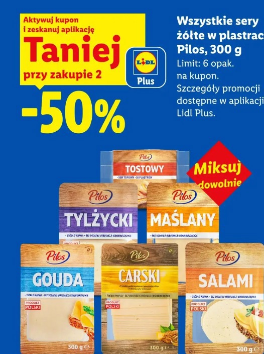 Wszystkie sery żółte w plastrach Pilos