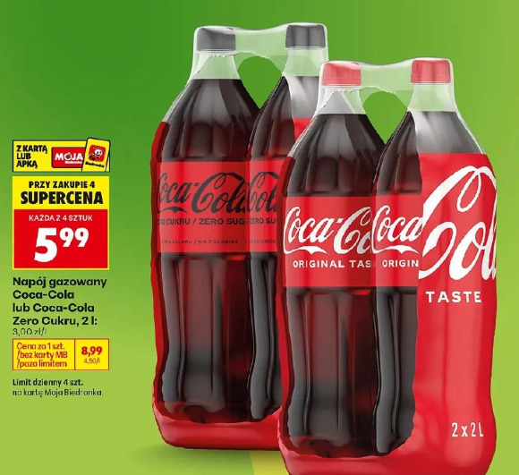 Napój gazowany Coca-Cola lub Coca-Cola Zero Cukru, 2 l