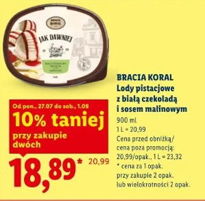 Bracia Koral Lody pistacjowe z białą czekoladą i sosem malinowym