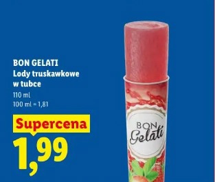 BON GELATI Lody truskawkowe w tubce