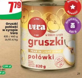 Gruszki połówki w syropie Vera