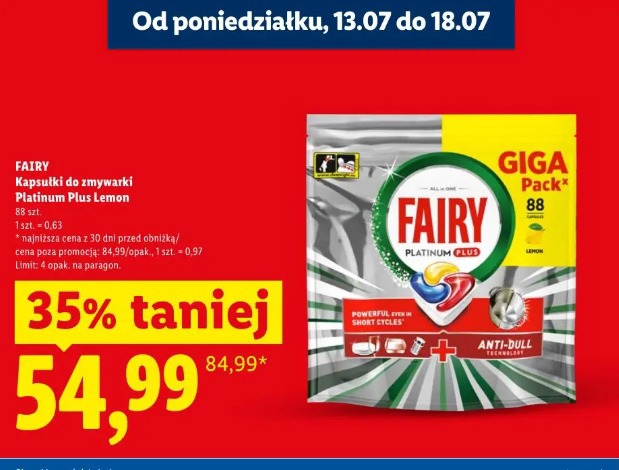 Fairy Kapsułki do zmywarki Platinum Plus Lemon