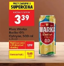 Piwo Warka Radler 0% Cytrynowy