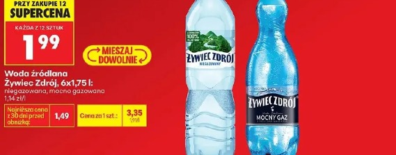 Woda źródlana Żywiec Zdrój niegazowana, mocno gazowana 6x1,75 l