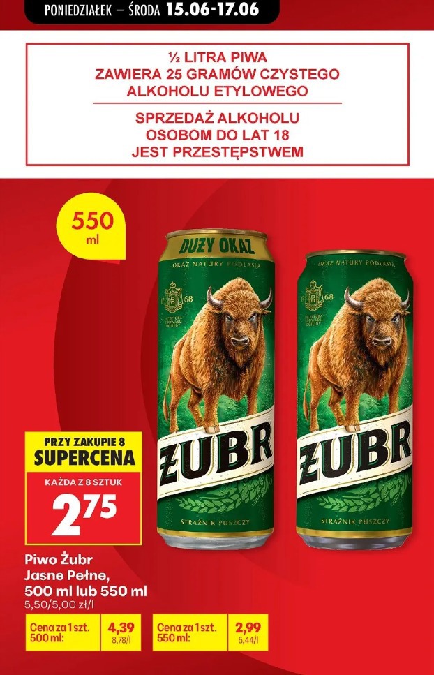 Piwo Żubr Jasne Pełne
