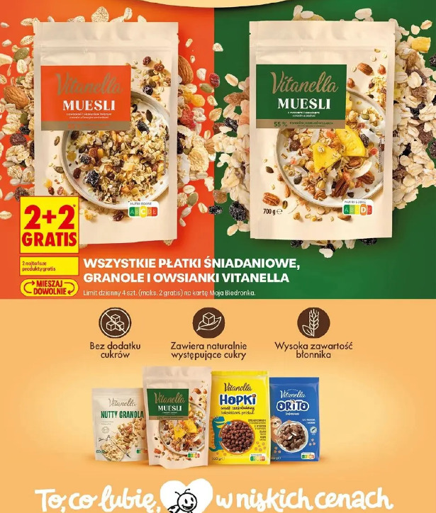 Wszystkie płatki śniadaniowe, granole i owsianki Vitanella