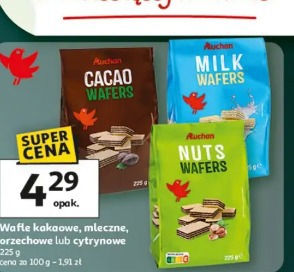 Wafle kakaowe, mleczne, orzechowe lub cytrynowe Auchan
