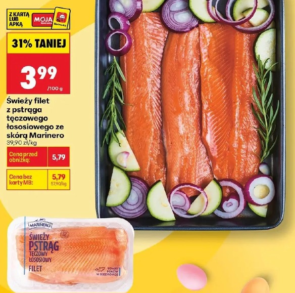 Świeży filet z pstrąga tęczowego łososiowego ze skórą Marinero