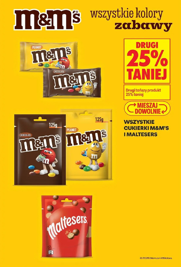 Wszystkie cukierki M&M's i Maltesers