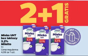 Mleko UHT bez laktozy 3,2% Miletto