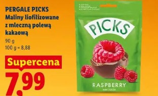 Pergale Picks Maliny liofilizowane z mleczną polewą kakaową