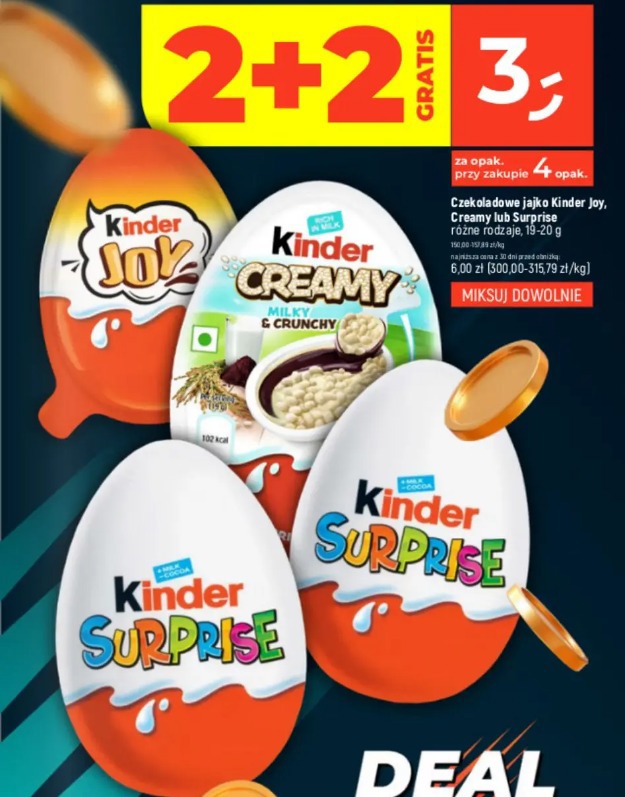 Czekoladowe jajko Kinder Joy, Creamy lub Surprise różne rodzaje