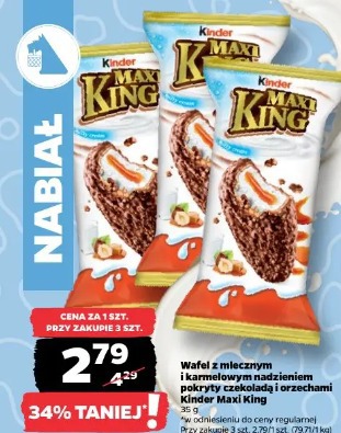 Wafel z mlecznym i karmelowym nadzieniem pokryty czekoladą i orzechami Kinder Maxi King