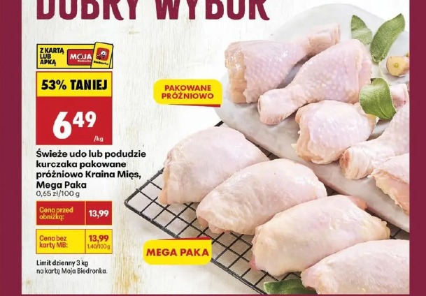 Świeże udo lub podudzie kurczaka pakowane próżniowo Kraina Mięs, Mega Paka