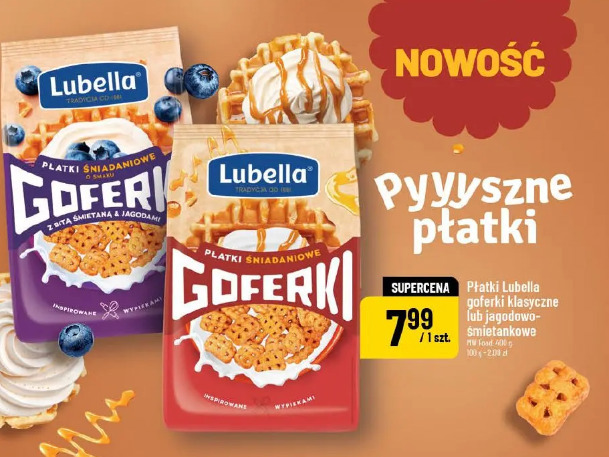 Płatki Lubella goferki klasyczne lub jagodowo-śmietankowe