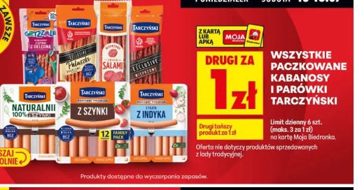 Wszystkie paczkowane kabanosy i parówki Tarczyński