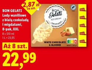 Bon Gelati Lody waniliowe z białą czekoladą i migdałami, 8-pak, XXL
