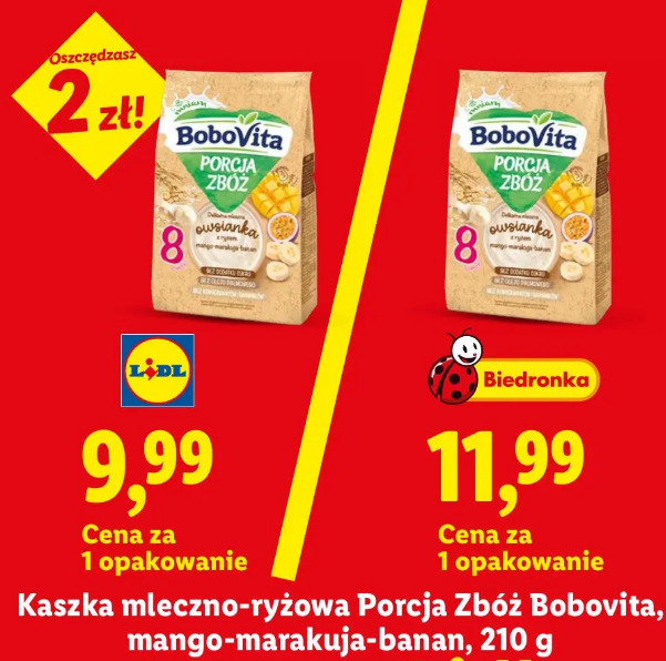 Kaszka mleczno-ryżowa Porcja Zbóż Bobovita, mango-marakuja-banan