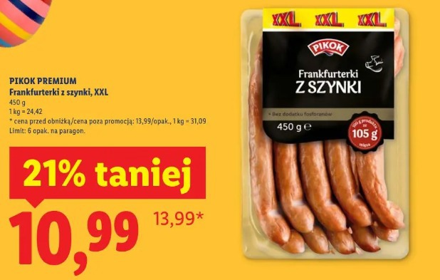 Frankfurterki z szynki Pikok Premium