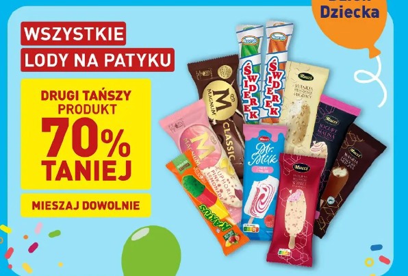 Wszystkie lody na patyku drugi 70% taniej