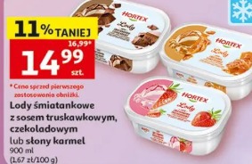 Lody śmietankowe z sosem truskawkowym, czekoladowym lub słony karmel