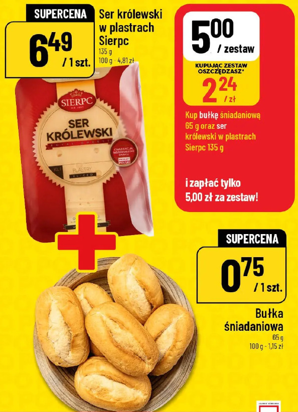Zestaw ser królewski w plastrach Sierpc + bułka śniadaniowa