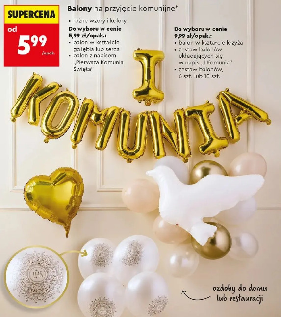 Balony na przyjęcie komunijne