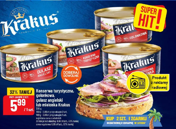 Konserwa turystyczna, golonkowa, gulasz angielski lub mielonka Krakus