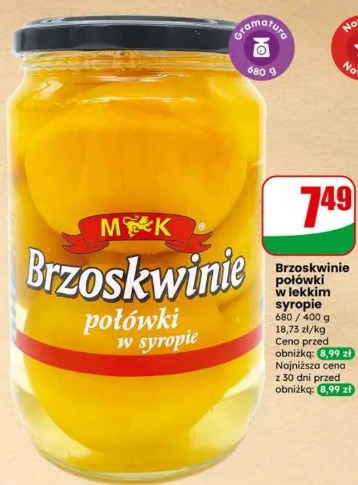 Brzoskwinie połówki w lekkim syropie
