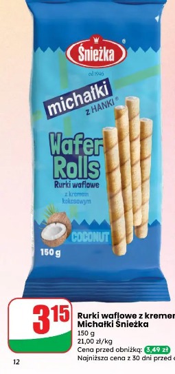 Rurki waflowe z kremem kokosowym Michałki Śnieżka