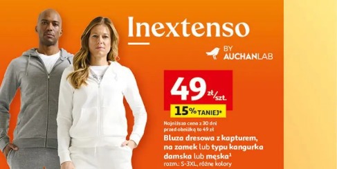 Bluza dresowa z kapturem, na zamek lub typu kangurka damska lub męska Inextenso