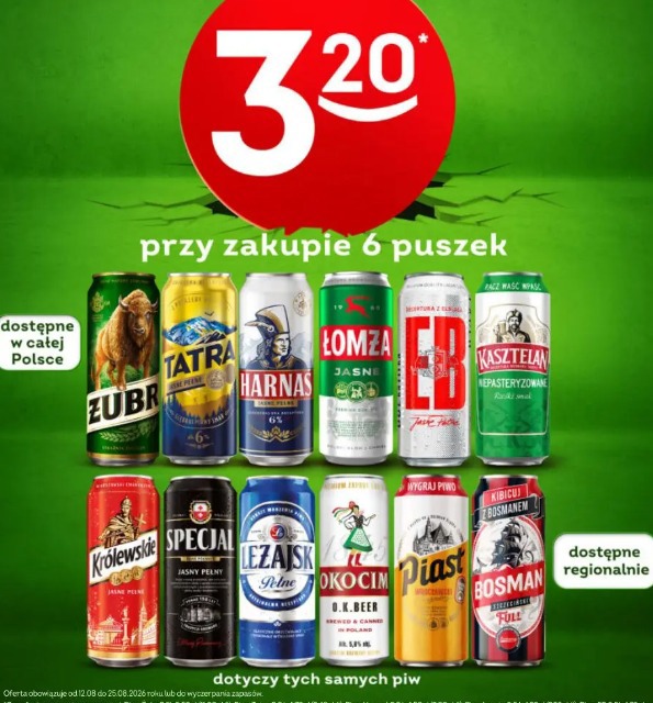 Piwo Żubr, Tatra, Harnaś, Łomża, EB, Kasztelan, Królewskie, Specjal, Leżajsk, Okocim, Piast, Bosman
