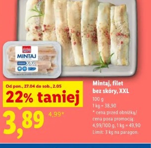 Mintaj, filet bez skóry, XXL