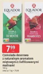 Czekolada deserowa z naturalnym aromatem miętowym/ z liofilizowanymi malinami Equador