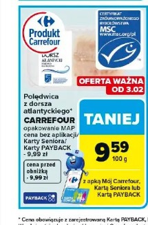 Polędwica z dorsza atlantyckiego CARREFOUR opakowanie MAP