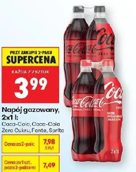 Napój gazowany, 2x1 l Coca-Cola, Coca-Cola Zero Cukru, Fanta, Sprite