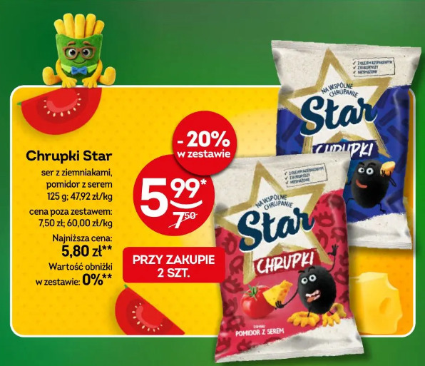 Chrupki Star ser z ziemniakami/ pomidor z serem