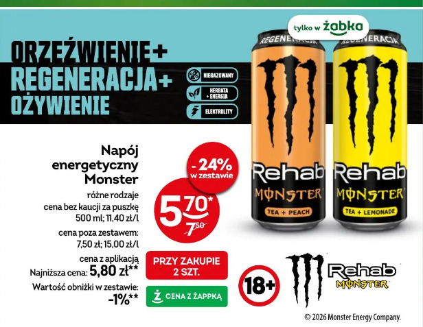 Napój energetyczny Monster Rehab Tea Peach Lemonade