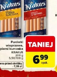 Parówki wieprzowe, z piersi kurczaka KRAKUS