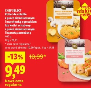 Chef Select Kotlet de volaille z purée ziemniaczanym i marchewką z groszkiem lub kotlet schabowy z purée ziemniaczanym i kapustą zasmażaną
