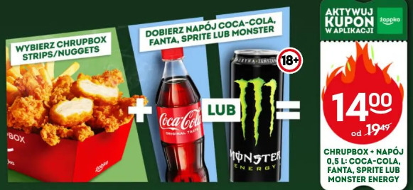Chrupbox strips/nuggets + napój 0,5l: Coca-Cola, Fanta, Sprite lub Monster Energy