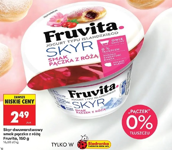 Skyr dwuwarstwowy smak pączka z różą Fruvita
