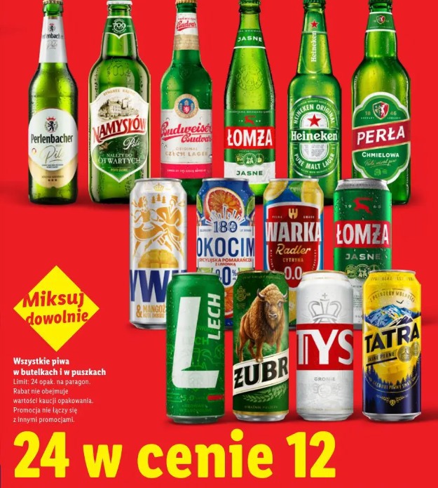 Wszystkie piwa w butelkach i w puszkach