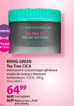 BRING GREEN Tea Tree CICA intensywnie oczyszczająca glinkowa maska do twarzy z drzewem herbacianym i CICA