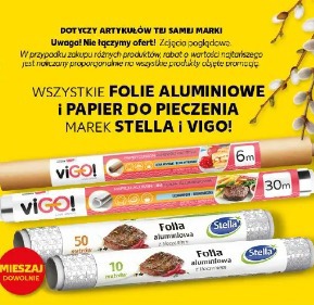 Folie aluminiowe i papier do pieczenia marek Stella i Vigo